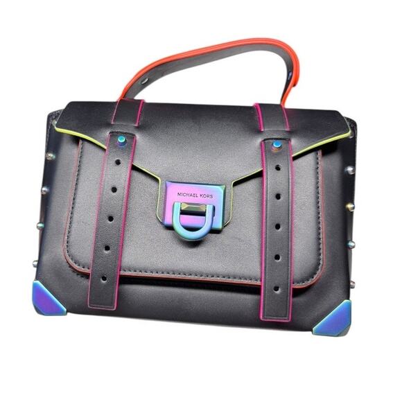 Michael Kors Manhattan Medium Contrast-Trim Leather Satchel NEW WITH TAGS - Picture 4 of 10